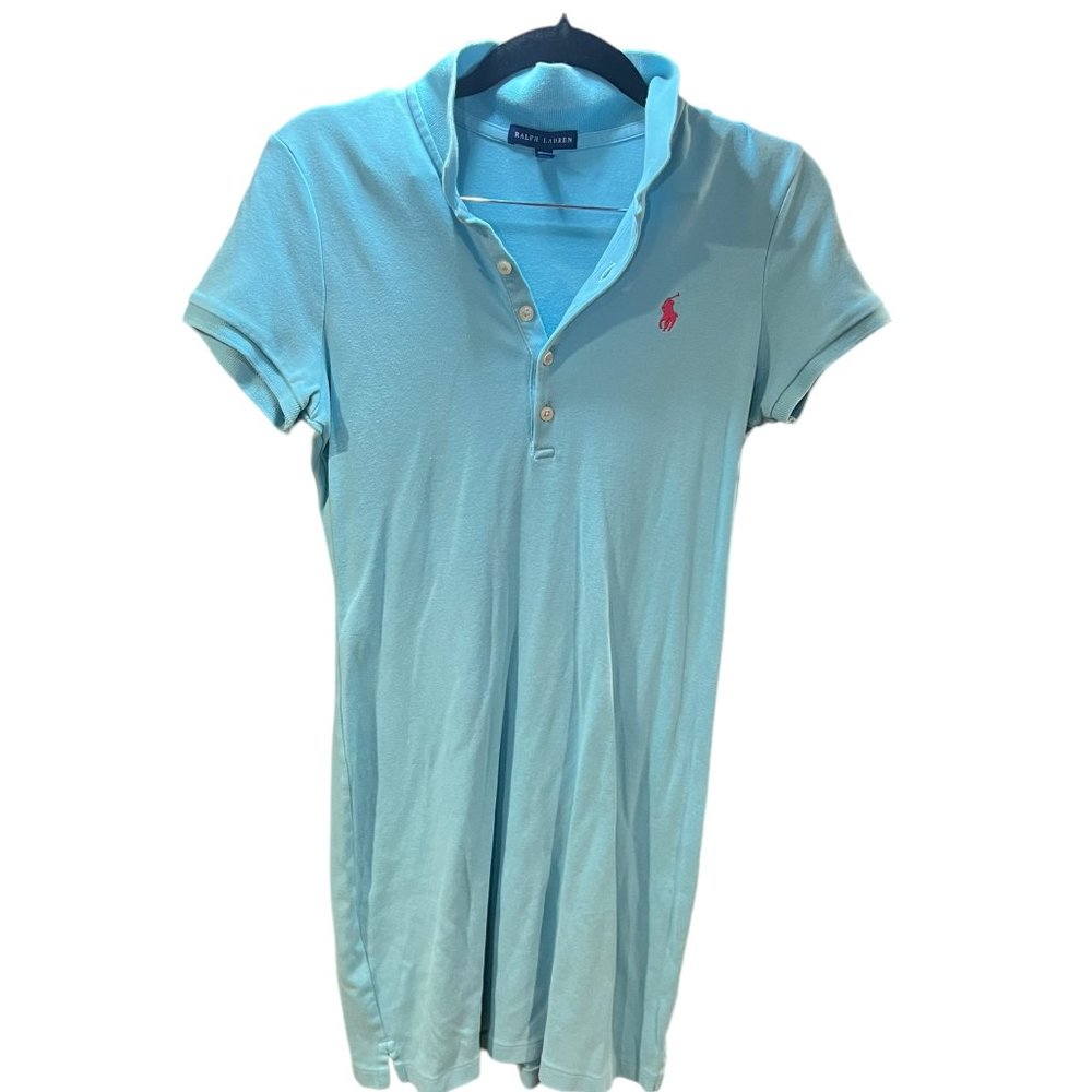 Ralph Lauren Slim Fit Stretch Polo Shirt Dress Collared Short Sleeve Turquoise S